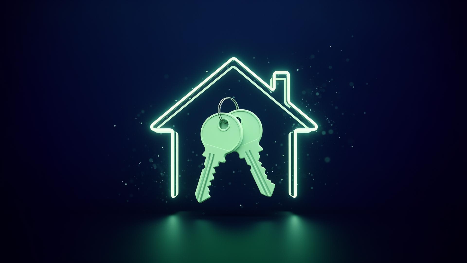 Glowing house and keys representing LeaseFlow